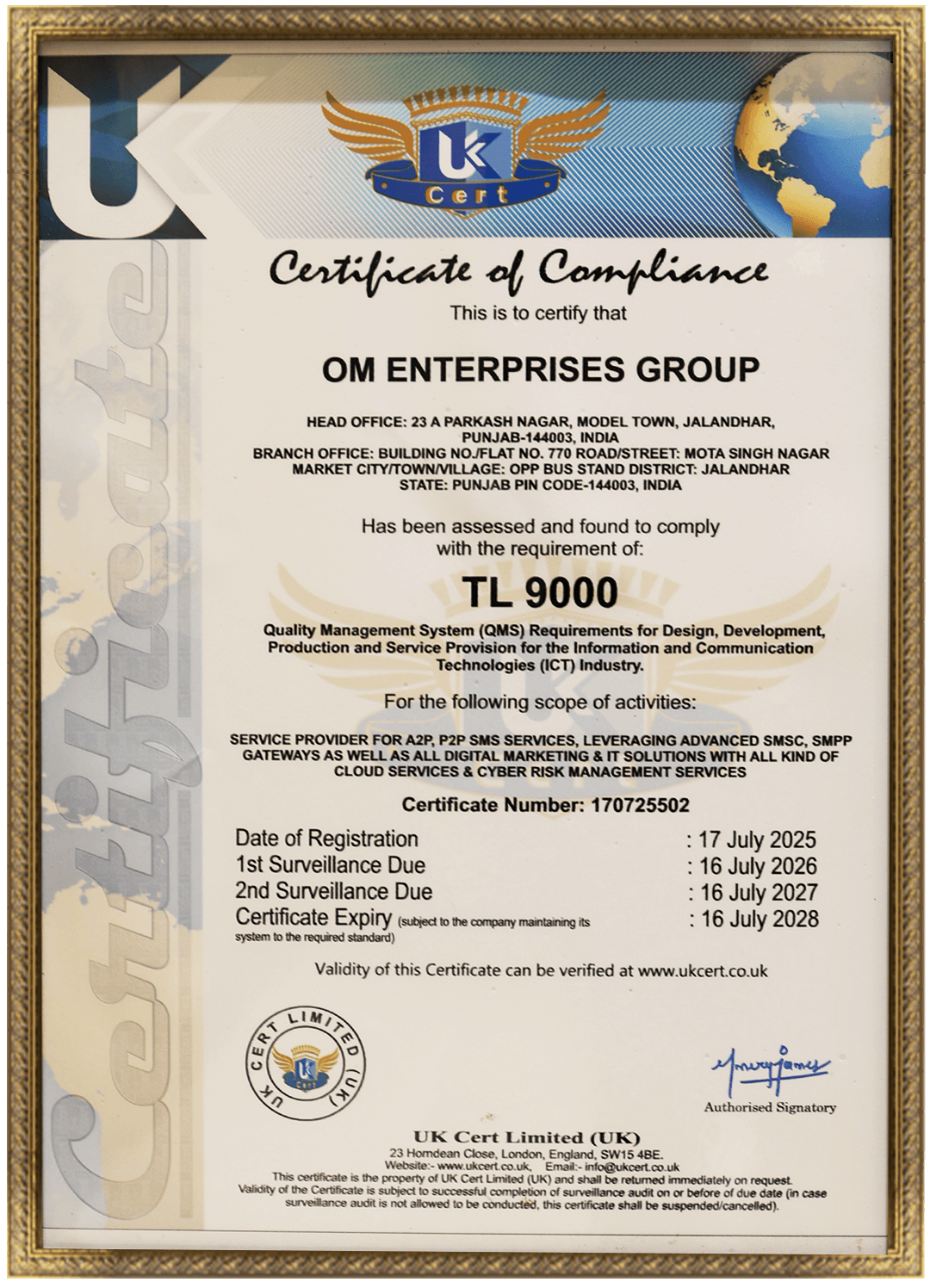 om enterprises certifications