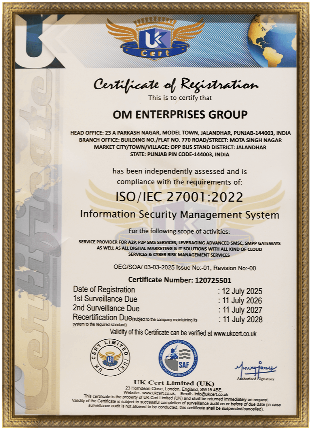 om enterprises certifications